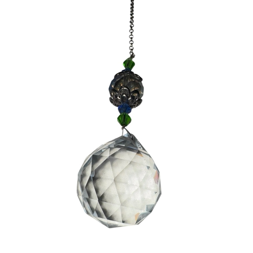 Crystal Faceted Suncatcher Pendant with Green Accent